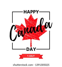 Happy Canada Day. Vector. Canadian National Day banner with maple leaf. Greeting card, poster, background template. Colorful illustration.