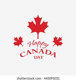 Happy Canada Day vector design. Three red leaves on grey background.