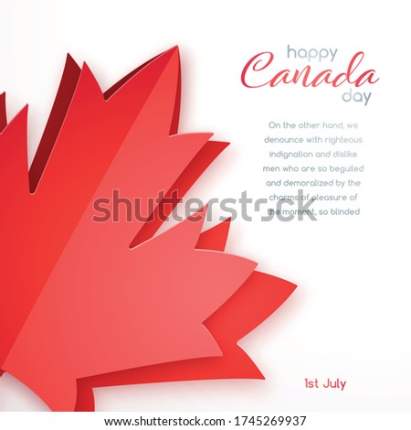 Happy Canada Day vector design. Greeting card with red canada maple leaf in paper art style. 1th of July celebration banner.
