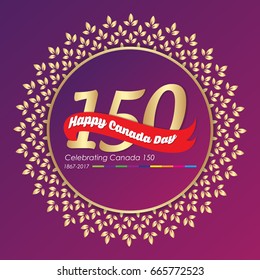 Happy canada day vector greetings illustration for banners and backgrounds. 150 years of canadian independence day creative typography text effects. 