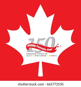 Happy canada day vector greetings illustration for banners and backgrounds. 150 years of canadian independence day creative typography text effects. 