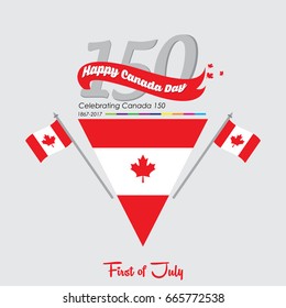 Happy canada day vector greetings illustration for banners and backgrounds. 150 years of canadian independence day creative typography text effects. 