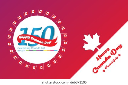Happy canada day vector greetings illustration for banners and backgrounds. 150 years of canadian independence day creative typography text effects.
