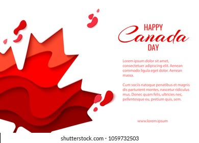 Happy Canada Day vector holiday poster with red paper cut canada maple leaf. 1th of July celebration background