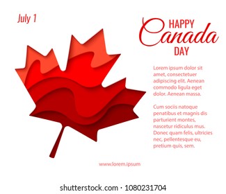 Happy Canada Day vector holiday background with red paper cut canada maple leaf. 1th of July celebration paper craft banner