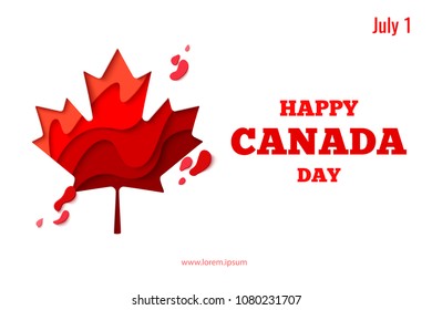 Happy Canada Day vector holiday background with red paper cut canada maple leaf. 1th of July celebration paper craft banner