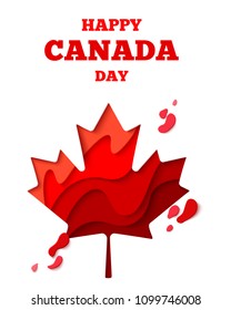 Happy Canada Day vector holiday background with red paper cut canada maple leaf. 1th of July celebration paper craft banner