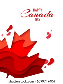 Happy Canada Day vector holiday background with red paper cut canada maple leaf. 1th of July celebration paper craft banner