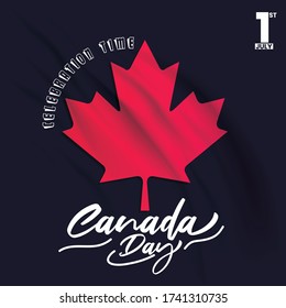 Happy Canada Day vector holiday poster with red cloth cut canada maple leaf. 1th of July celebration background