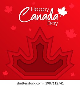 Happy Canada Day vector holiday poster with red paper cut Canada maple leaf. 1st of July celebration background.