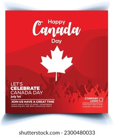 Happy Canada Day vector holiday poster  Social media post with red paper cut canada maple leaf. 1th of July celebration background