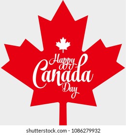 Happy Canada Day Vector Illustration. Red Canadian Leaf Shape Isolated on a white background. Canada Day Holiday Banner Design Template with Red Maple Leaf.