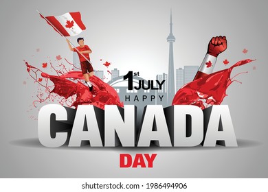 happy Canada day. vector illustration of Canadian man with flag and 3d letter. poster, banner , template design