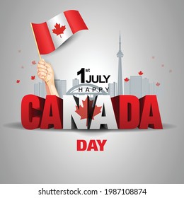 happy Canada day. vector illustration of Canadian man with flag and 3d letter. poster, banner , template design