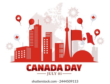 Happy Canada Day Vector Illustration Celebration in 1st July with Maple and Ribbon in National Holiday Flat Cartoon Background