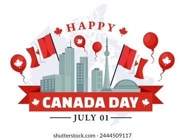 Happy Canada Day Vector Illustration Celebration in 1st July with Maple and Ribbon in National Holiday Flat Cartoon Background