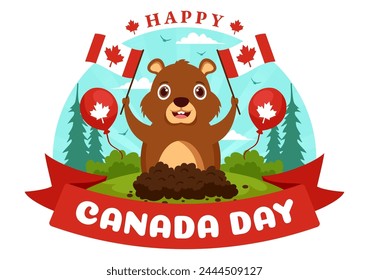 Happy Canada Day Vector Illustration Celebration in 1st July with Maple and Ribbon in National Holiday Flat Cartoon Background