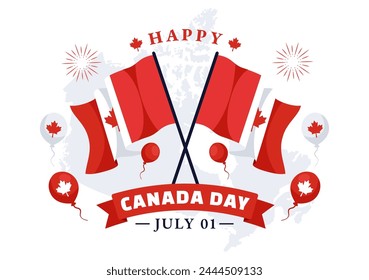 Happy Canada Day Vector Illustration Celebration in 1st July with Maple and Ribbon in National Holiday Flat Cartoon Background