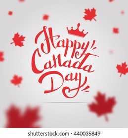 Happy Canada Day vector Illustration. 1st July celebration poster with text on gray background with maple leaves.