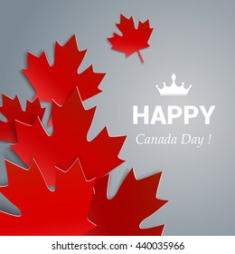 Happy Canada Day vector Illustration. 1st July celebration poster with maple leaves on gray background.