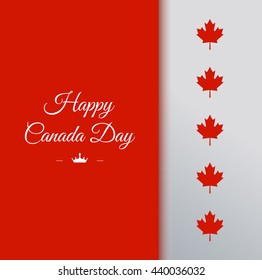 Happy Canada Day vector Illustration. 1st July celebration card with text on red background and maple leaves.