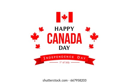 Happy Canada day vector illustration. Typography with red maple leaves and flag.