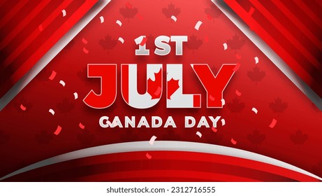 Happy Canada day vector Podium banner, greeting card. Canadian wavy flag in 1st of July national patriotic holiday horizontal design