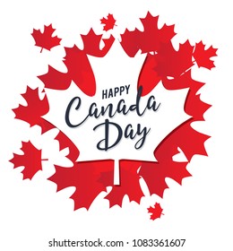 Happy canada day vector template with maple leaves