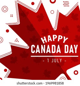 Happy Canada Day with white background, red maple leaf and geometry. vector illustration. paper art style