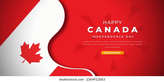Happy Canada Independence Day Design Paper Cut Shapes Background Illustration for Poster, Banner, Advertising, Greeting Card