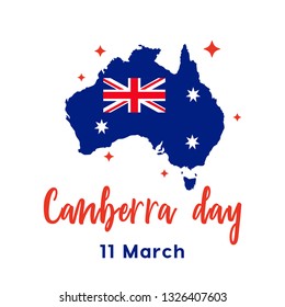 Happy Canberra day lettering /calligraphy with flag/map of Australia . Vector illustration - Vector