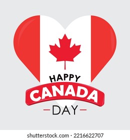 Happy canda day poster Heart shape with flag Vector