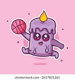 happy candle character mascot playing basketball isolated cartoon