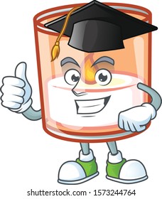 Happy candle in glass wearing a black Graduation hat