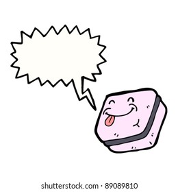happy candy cartoon character with speech bubble