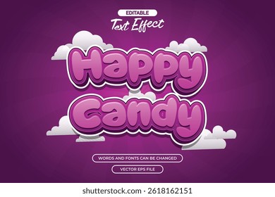 Happy candy editable text effect with  cloud background