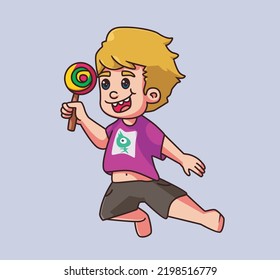 happy with a candy. Isolated cartoon person illustration. Flat Style Sticker element vector