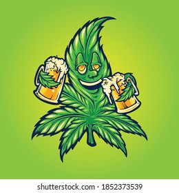 Happy Cannabis Leaves Two Beer Mascot Stock Vector (Royalty Free ...