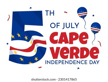 Fröhliche kap-verdische Independence Day Vektorgrafik mit Wellenflagge in Happy Holiday am 5. Juli Flat Cartoon Hand gezeichnete Landing Page Templates