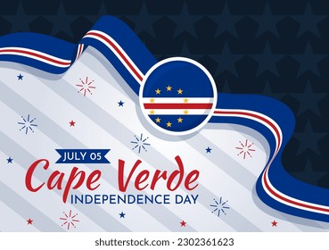 Fröhliche kap-verdische Independence Day Vektorgrafik mit Wellenflagge in Happy Holiday am 5. Juli Flat Cartoon Hand gezeichnete Landing Page Templates