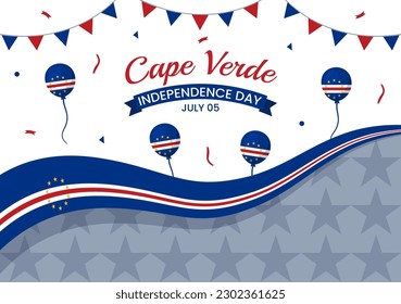 Fröhliche kap-verdische Independence Day Vektorgrafik mit Wellenflagge in Happy Holiday am 5. Juli Flat Cartoon Hand gezeichnete Landing Page Templates