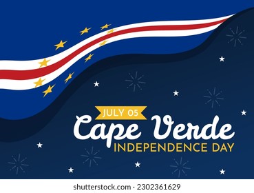 Fröhliche kap-verdische Independence Day Vektorgrafik mit Wellenflagge in Happy Holiday am 5. Juli Flat Cartoon Hand gezeichnete Landing Page Templates