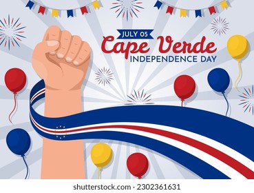 Happy Cape Verde Independence Day Vector Illustration with Waving Flag in Happy Holiday on July 5 Flat Cartoon Hand Drawn Landing Page Templates
