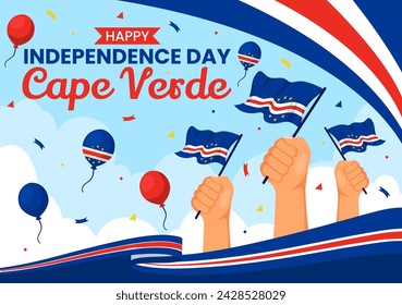 Happy Cape Verde Independence Day Vector Illustration on July 5 with Waving Flag and Ribbon in National Holiday Flat Cartoon Background