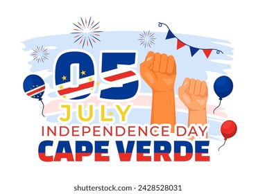 Happy Cape Verde Independence Day Vector Illustration on July 5 with Waving Flag and Ribbon in National Holiday Flat Cartoon Background