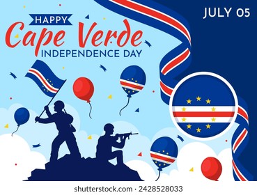 Happy Cape Verde Independence Day Vector Illustration on July 5 with Waving Flag and Ribbon in National Holiday Flat Cartoon Background