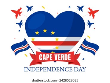 Happy Cape Verde Independence Day Vector Illustration on July 5 with Waving Flag and Ribbon in National Holiday Flat Cartoon Background