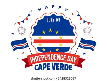 Happy Cape Verde Independence Day Vector Illustration on July 5 with Waving Flag and Ribbon in National Holiday Flat Cartoon Background