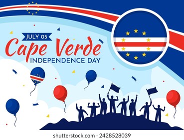 Happy Cape Verde Independence Day Vector Illustration on July 5 with Waving Flag and Ribbon in National Holiday Flat Cartoon Background