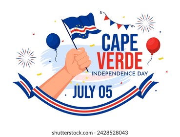 Happy Cape Verde Independence Day Vector Illustration on July 5 with Waving Flag and Ribbon in National Holiday Flat Cartoon Background